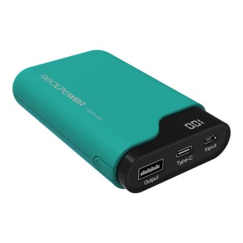 Realpower PB-7500C - Powerbank - 7500 mAh - 27 Wh - 2.1 A - 2 Ausgabeanschlussstellen (USB, USB-C) - auf Kabel: Micro-USB, USB-C - grün