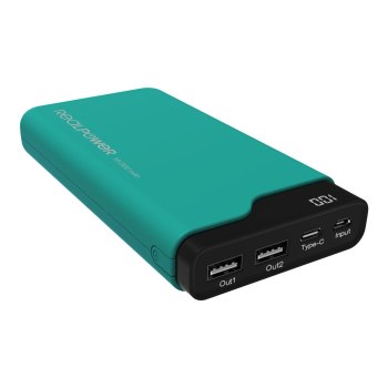 Realpower PB-15000C - Powerbank - 15000 mAh - 54 Wh - 3.1 A - 3 Ausgabeanschlussstellen (USB, USB-C) - auf Kabel: Micro-USB, USB-C - grün