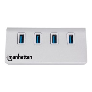 Manhattan USB-A 4-Port Hub, 4x USB-A Ports, 5 Gbps (USB 3.2 Gen1 aka USB 3.0), Bus Powered, Fast charging up to 0.9A, SuperSpeed USB, Aluminium Housing, Windows and Mac, Silver, Three Year Warranty, Blister - Hub - 4 x SuperSpeed USB 3.0 - Desktop