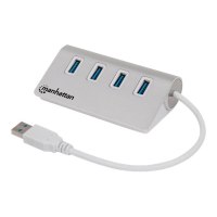 Manhattan USB-A 4-Port Hub, 4x USB-A Ports, 5 Gbps (USB 3.2 Gen1 aka USB 3.0), Bus Powered, Fast charging up to 0.9A, SuperSpeed USB, Aluminium Housing, Windows and Mac, Silver, Three Year Warranty, Blister - Hub - 4 x SuperSpeed USB 3.0 - Desktop