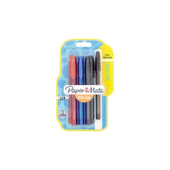 Papermate InkJoy 100 ST. Produktfarbe: Schwarz, Blau, Rot, Schreibfarben: Schwarz, Blau, Rot, Typ: Stick-Kugelschreiber. Menge pro Packung: 8 Stück(e), Verpackungsart: Sichtverpackung