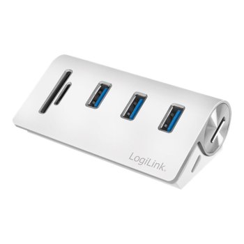 LogiLink USB 3.0 3-Port Hub with Card Reader - Hub - 3 x SuperSpeed USB 3.0 - Desktop