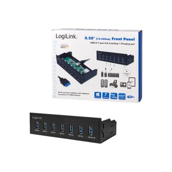 LogiLink USB 3.0 hub, 7-port 5.25" internal, with fast charging port - Hub - 6 x SuperSpeed USB 3.0 + 1 x SuperSpeed USB 3.0 (charging)