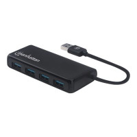 Manhattan USB-A 4-Port Hub, 4x USB-A Ports, 5 Gbps (USB 3.2 Gen1 aka USB 3.0), Bus Power, Equivalent to Startech ST4300PBU3 & ST4300MINU3B, SuperSpeed USB, Black, Three Year Warranty, Box - Hub - 4 x USB 3.2 Gen 1 - Desktop