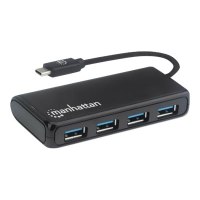 Manhattan USB-C Dock/Hub, Ports (4): USB-A (x4), 5 Gbps (USB 3.2 Gen1 aka USB 3.0), External Power Supply Not Needed, Equivalent to Startech HB30CM4AB, SuperSpeed USB, Black, Three Year Warranty, Retail Box - Hub - 4 x USB 3.2 Gen 1 - Desktop