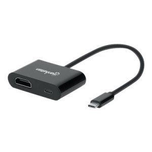 Manhattan USB-C to HDMI and USB-C (inc Power Delivery), 4K@60Hz, 19.5cm, Black, Power Delivery to USB-C Port (60W), Equivalent to Startech CDP2HDUCP, Male to Females, Lifetime Warranty, Retail Box - Videoadapter - 24 pin USB-C männlich zu HDMI weiblich -