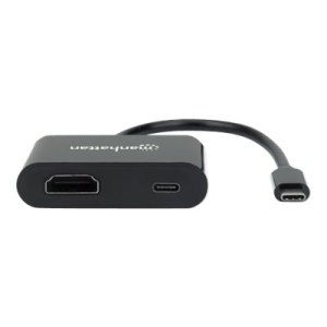 Manhattan USB-C to HDMI and USB-C (inc Power Delivery), 4K@60Hz, 19.5cm, Black, Power Delivery to USB-C Port (60W), Equivalent to Startech CDP2HDUCP, Male to Females, Lifetime Warranty, Retail Box - Videoadapter - 24 pin USB-C männlich zu HDMI weiblich -