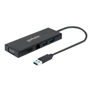 Manhattan USB-A Dock/Hub - Ports (x5): Ethernet, HDMI,...