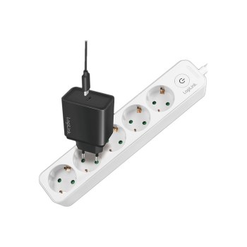 LogiLink Steckdosenleiste - Wechselstrom 250 V - 3680 Watt - Eingabe, Eingang Stromversorgung - Ausgangsanschlüsse: 5 (5 x Stecker CEE 7/3)