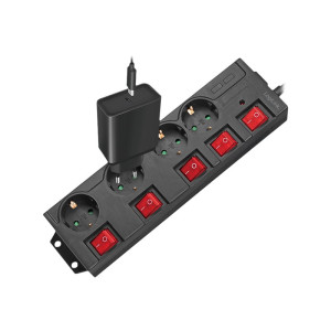 LogiLink - Steckdosenleiste - Wechselstrom 250 V - 3680 Watt - Ausgangsanschlüsse: 4 (4 x CEE 7/3) - 1.5 m Schnur - Deutschland - Schwarz