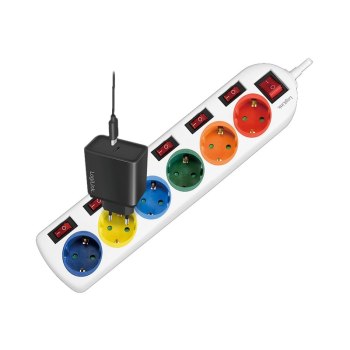 LogiLink Multicolor - Steckdosenleiste - Wechselstrom 250 V - 3680 Watt - Ausgangsanschlüsse: 6 (6 x Leistungs-CEE 7/3) - 1.5 m Schnur - Deutschland