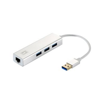 LevelOne USB-0503 - Hub - 3 x SuperSpeed USB 3.0 + 1 x 10/100/1000 - Desktop