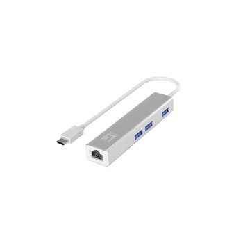 LevelOne Gigabit USB-C Netzwerkadapter mit USB Hub. Übertragungstechnik: Kabelgebunden, Hostschnittstelle: USB Typ-C, Schnittstelle: Ethernet. Maximale Datenübertragungsrate: 1000 Mbit/s. USB. Produktfarbe: Silber