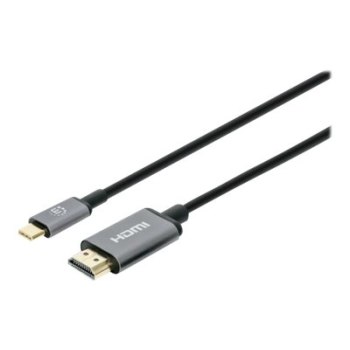 Manhattan USB-C to HDMI Cable, 4K@60Hz, 1m, Black, Male to Male, Three Year Warranty, Polybag - Cavo adattatore - USB-C maschio a HDMI maschio a 24 pin - 1 m - Doppio isolamento - Nero - Supporta 4K 60 Hz (3840 x 2160)