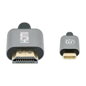 Manhattan USB-C to HDMI Cable, 4K@60Hz, 1m, Black, Male to Male, Three Year Warranty, Polybag - Cavo adattatore - USB-C maschio a HDMI maschio a 24 pin - 1 m - Doppio isolamento - Nero - Supporta 4K 60 Hz (3840 x 2160)