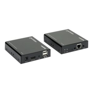 Manhattan 1080p HDMI KVM over IP Extender Kit, HDMI Extender via Single Cat5e/6 fino a 120 m, con IR e KVM, nero, tre anni di garanzia, confezione retail - Extender KVM/infrarossi - via CAT 6 - USB - fino a 120 m