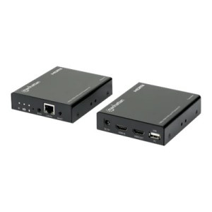 Manhattan 1080p HDMI KVM over IP Extender Kit, HDMI Extender by Single Cat5e/6 up to 120m, with IR and KVM, Black, Three Year Warranty, Retail Box - KVM/Infrarot-Extender - über CAT 6 - USB - bis zu 120 m