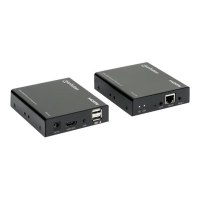 Manhattan 1080p HDMI KVM over IP Extender Kit, HDMI Extender by Single Cat5e/6 up to 120m, with IR and KVM, Black, Three Year Warranty, Retail Box - KVM/Infrarot-Extender - über CAT 6 - USB - bis zu 120 m