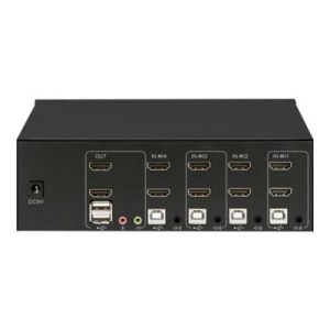 Manhattan HDMI KVM Switch 4-Port, 4K@30Hz, USB-A/3.5mm Audio/Mic Connections, Cables included, Audio Support, Control 4x computers from one pc/mouse/screen, USB Powered, Black, Three Year Warranty, Boxed - KVM-/Audio-/USB-Switch - 4 x KVM/Audio - 1 lokale