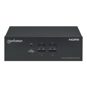 Manhattan HDMI KVM Switch 4-Port, 4K@30Hz, USB-A/3.5mm Audio/Mic Connections, Cables included, Audio Support, Control 4x computers from one pc/mouse/screen, USB Powered, Black, Three Year Warranty, Boxed - KVM-/Audio-/USB-Switch - 4 x KVM/Audio - 1 lokale