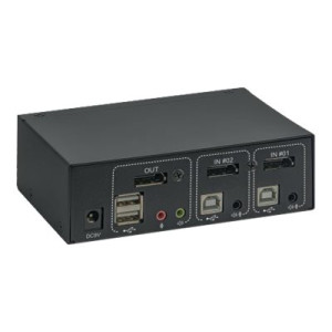 Manhattan DisplayPort 1.2 KVM Switch 2-Port, 4K@60Hz, USB-A/3.5mm Audio/Mic Connections, Cables included, Audio Support, Control 2x computers from one pc/mouse/screen, USB Powered, Black, Three Year Warranty, Boxed - KVM-/Audio-/USB-Switch - 2 x KVM/Audio