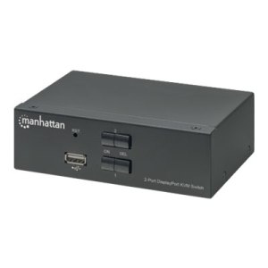 Manhattan DisplayPort 1.2 KVM Switch 2-Port, 4K@60Hz, USB-A/3.5mm Audio/Mic Connections, Cables included, Audio Support, Control 2x computers from one pc/mouse/screen, USB Powered, Black, Three Year Warranty, Boxed - KVM-/Audio-/USB-Switch - 2 x KVM/Audio