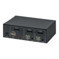 Manhattan DisplayPort 1.2 KVM Switch 2-Port, 4K@60Hz, USB-A/3.5mm Audio/Mic Connections, Cables included, Audio Support, Control 2x computers from one pc/mouse/screen, USB Powered, Black, Three Year Warranty, Boxed - KVM-/Audio-/USB-Switch - 2 x KVM/Audio