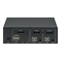 Manhattan DisplayPort 1.2 KVM Switch 2-Port, 4K@60Hz, USB-A/3.5mm Audio/Mic Connections, Cables included, Audio Support, Control 2x computers from one pc/mouse/screen, USB Powered, Black, Three Year Warranty, Boxed - KVM-/Audio-/USB-Switch - 2 x KVM/Audio