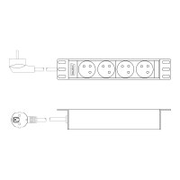 DIGITUS 10" Steckdosenleiste mit Aluminiumprofil, 4-fach CEE 7/5 Steckdosen