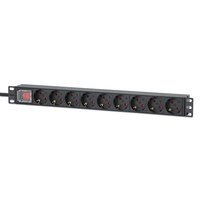 Intellinet 715133. Rack-Kapazität: 1U, Gehäusematerial: Aluminium, Produktfarbe: Schwarz. Anzahl der AC-Ausgänge: 9 AC-Ausgänge, AC-Steckertypen: Typ F, Stecker: Typ F. Kabellänge: 2 m, Zertifizierung: CE RoHS REACH IEC 60297 IEC 60884. Nominale Eingang S