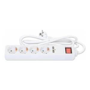 Manhattan Power Distribution Unit EU (2-pin), x4 gang/output & x2 USB-A ports with on/off switch, 2m cable, 16A, White, Extension Lead, PDU, Power Strip, 2.1A shared USB-A output, Three Year Warranty - Ciabatta - Schuko - AC 220-250 V - 368