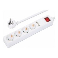 Manhattan Power Distribution Unit EU (2-pin), x4 gang/output & x2 USB-A ports with on/off switch, 2m cable, 16A, White, Extension Lead, PDU, Power Strip, 2.1A shared USB-A output, Three Year Warranty - Ciabatta - Schuko - AC 220-250 V - 368