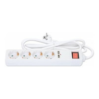 Manhattan Power Distribution Unit EU (2-pin), x4 gang/output & x2 USB-A ports with on/off switch, 2m cable, 16A, White, Extension Lead, PDU, Power Strip, 2.1A shared USB-A output, Three Year Warranty - Steckdosenleiste - Schutzkontakt - AC 220-250 V - 368