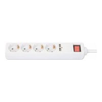 Manhattan Power Distribution Unit EU (2-pin), x4 gang/output & x2 USB-A ports with on/off switch, 2m cable, 16A, White, Extension Lead, PDU, Power Strip, 2.1A shared USB-A output, Three Year Warranty - Steckdosenleiste - Schutzkontakt - AC 220-250 V - 368