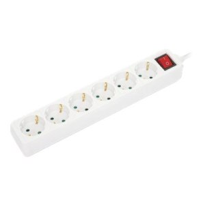 Manhattan Power Distribution Unit EU (2-pin), x6 gang/output with on/off switch, 2m cable, 16A, White, Extension Lead, PDU, Power Strip, Three Year Warranty - Ciabatta - con interruttore - AC 220-250 V - 3680 Watt - Ingresso, Ingresso tipo F - Uscita