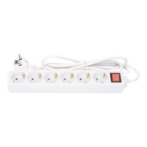 Manhattan Power Distribution Unit EU (2-pin), x6 gang/output with on/off switch, 2m cable, 16A, White, Extension Lead, PDU, Power Strip, Three Year Warranty - Power strip - with switch - AC 220-250 V - 3680 Watt - Input, Type F inlet - Output description