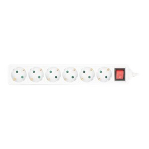 Manhattan Power Distribution Unit EU (2-pin), x6 gang/output with on/off switch, 2m cable, 16A, White, Extension Lead, PDU, Power Strip, Three Year Warranty - Ciabatta - con interruttore - AC 220-250 V - 3680 Watt - Ingresso, Ingresso tipo F - Uscita