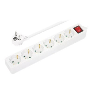 Manhattan Power Distribution Unit EU (2-pin), x6 gang/output with on/off switch, 2m cable, 16A, White, Extension Lead, PDU, Power Strip, Three Year Warranty - Steckdosenleiste - mit Switch - AC 220-250 V - 3680 Watt - Eingabe, Eingang Typ F - Ausgangsansc