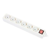 Manhattan Power Distribution Unit EU (2-pin), x6 gang/output with on/off switch, 2m cable, 16A, White, Extension Lead, PDU, Power Strip, Three Year Warranty - Steckdosenleiste - mit Switch - AC 220-250 V - 3680 Watt - Eingabe, Eingang Typ F - Ausgangsansc