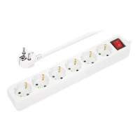 Manhattan Power Distribution Unit EU (2-pin), x6 gang/output with on/off switch, 2m cable, 16A, White, Extension Lead, PDU, Power Strip, Three Year Warranty - Power strip - with switch - AC 220-250 V - 3680 Watt - Input, Type F inlet - Output description