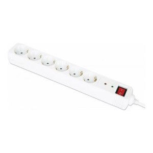 Manhattan Power Distribution Unit EU (2-pin), x6 gang/output with on/off switch (neon) and Surge Protection, 2m cable, 16A, White, Extension Lead, PDU, Power Strip, Three Year Warranty - socket strip - with surge protection, switch - output con