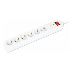 Manhattan Power Distribution Unit EU (2-pin), x6 gang/output with on/off switch (neon) and Surge Protection, 2m cable, 16A, White, Extension Lead, PDU, Power Strip, Three Year Warranty - socket strip - with surge protection, switch - output con