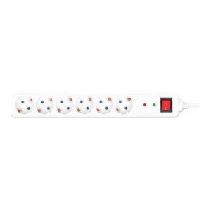 Manhattan Power Distribution Unit EU (2-pin), x6 gang/output with on/off switch (neon) and Surge Protection, 2m cable, 16A, White, Extension Lead, PDU, Power Strip, Three Year Warranty - socket strip - with surge protection, switch - output con