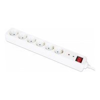 Manhattan Power Distribution Unit EU (2-pin), x6 gang/output with on/off switch (neon) and Surge Protection, 2m cable, 16A, White, Extension Lead, PDU, Power Strip, Three Year Warranty - socket strip - with surge protection, switch - output con