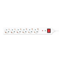 Manhattan Power Distribution Unit EU (2-pin), x6 gang/output with on/off switch (neon) and Surge Protection, 2m cable, 16A, White, Extension Lead, PDU, Power Strip, Three Year Warranty - socket strip - with surge protection, switch - output con