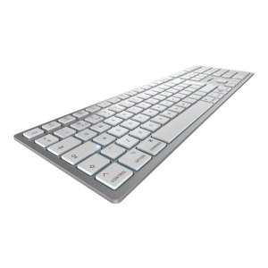 CHERRY KW 9100 SLIM - Tastatur - kabellos - 2.4 GHz, Bluetooth 4.0 - Pan-Nordic - Tastenschalter: CHERRY SX - weiß, Silber