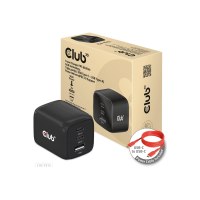 Club 3D CAC-1913 - Alimentatore - Tecnologia GaN, tripla porta - 65 Watt - 5 A - PD 3.0, PD/PPS - 3 porte di uscita (USB tipo A, 2 x USB-C)