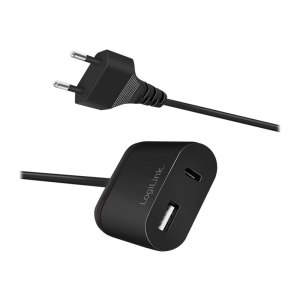 LogiLink Netzteil - 12 Watt - Fast Charge - 2 Ausgabeanschlussstellen (USB, 24 pin USB-C)