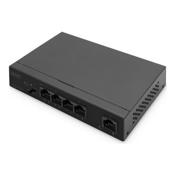 DIGITUS 4- Port Gigabit PoE Netzwerkswitch, Desktop, unmanaged, 1 Uplink Port RJ45, 60 W, af/at