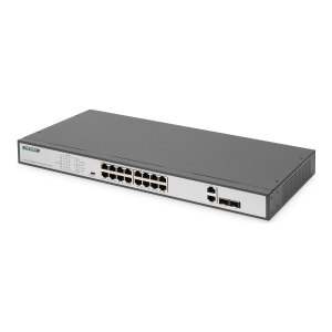 DIGITUS Switch di rete Fast Ethernet PoE a 16 porte, 19...